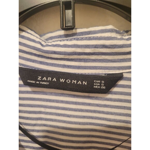 ZARA WOMENS BLUE WHITE STRIPED Long Sleeve Roll Tab SHIRT Size 6 safari - Picture 6 of 6